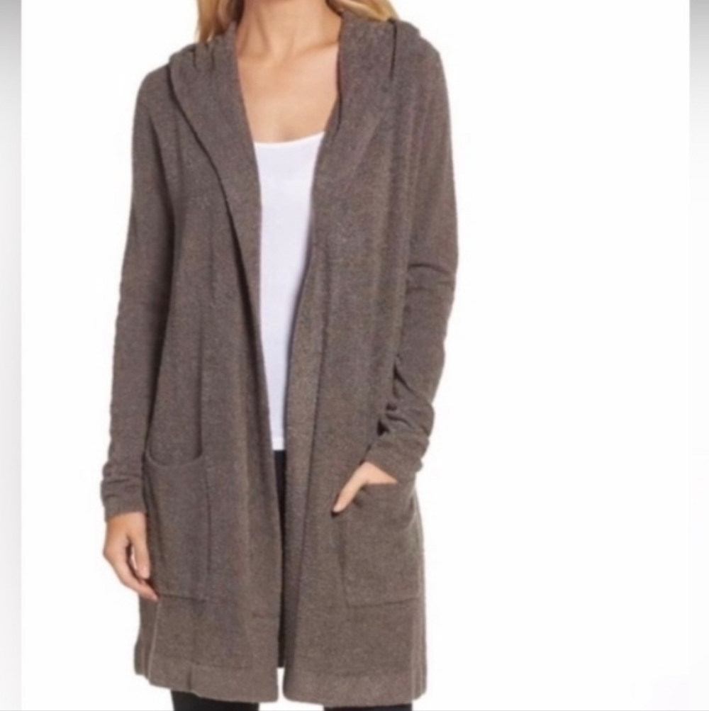BAREFOOT DREAMS Coastal Hooded Cocoa Open Cardigan | XS/S